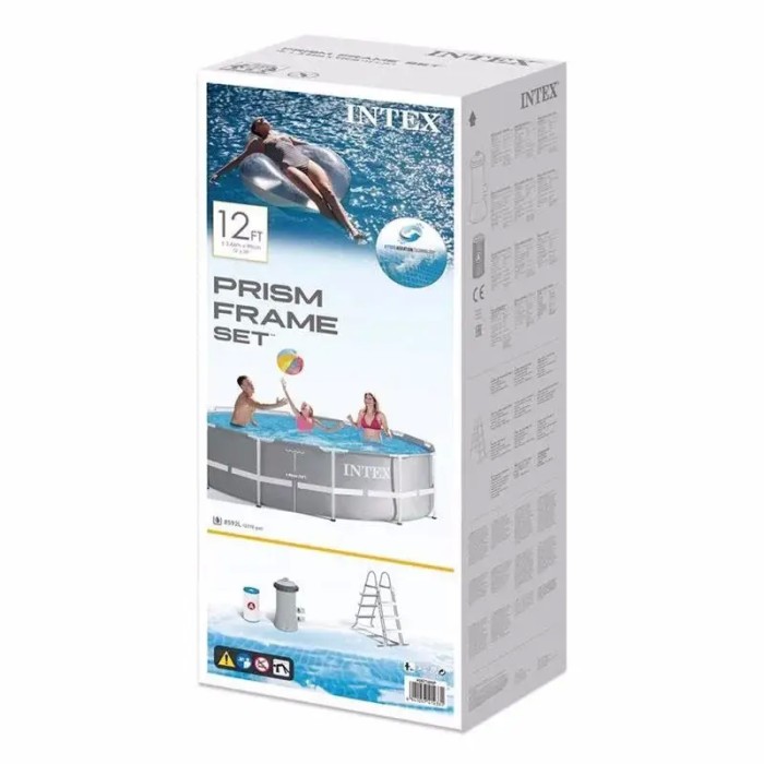 Каркасний басейн Intex Prism Frame 26716 круглий 366х99 см, 8592 л, сірий